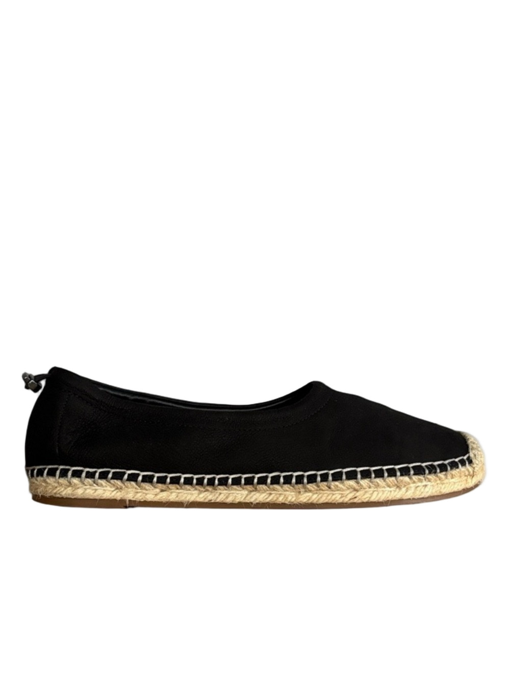 Eileen Fisher Black Leather Suede Espadrilles Minimal Chic Slip-On Heel Pull-tie